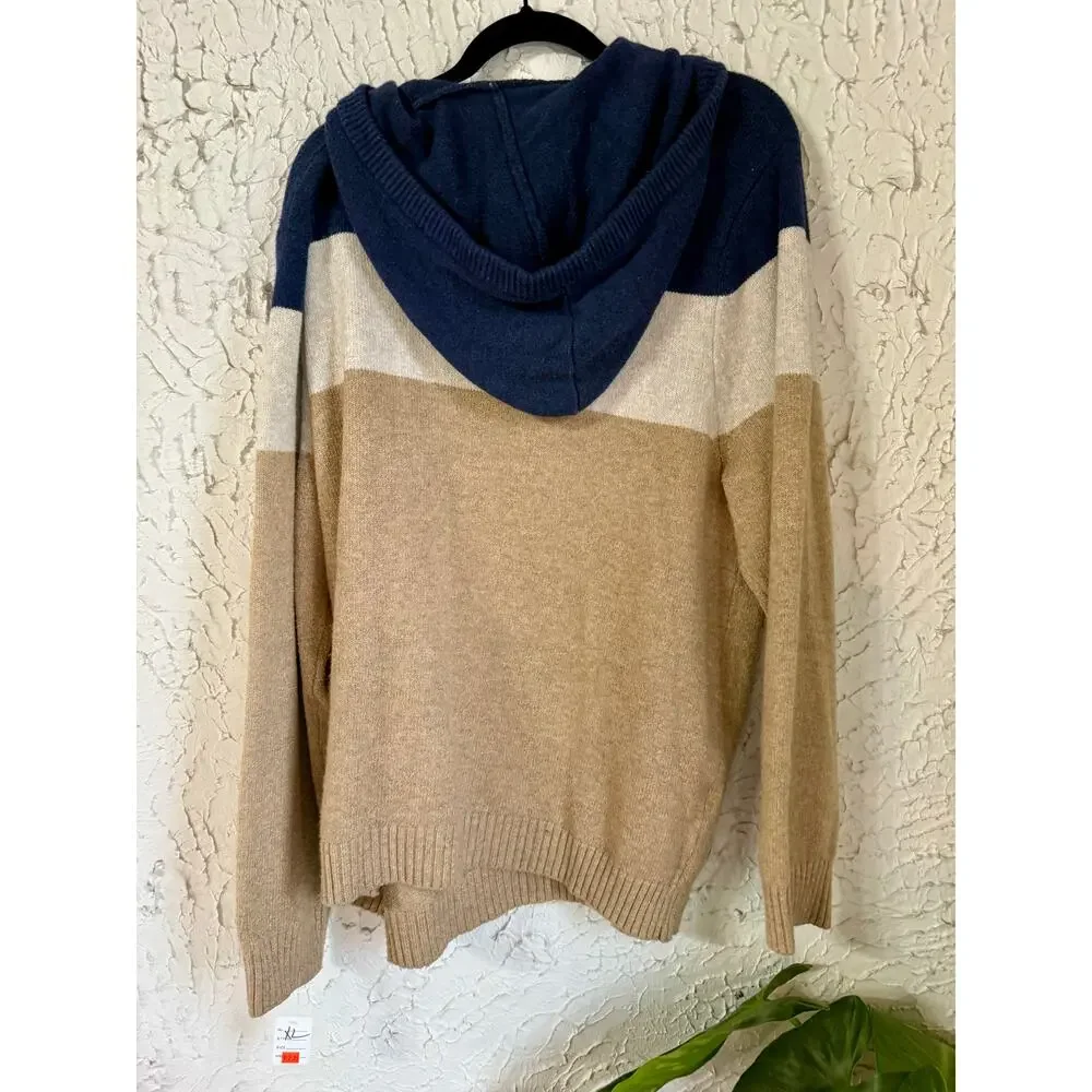 Goodfellow & Co Men's XL Colorblock Hooded Sweater Navy Tan Pullover